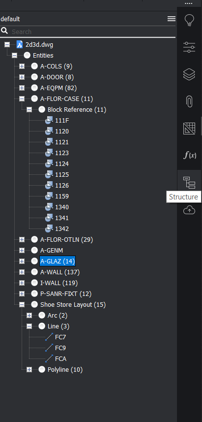 Struktúra Panel - AutoCAD-ről BricsCAD-re váltás