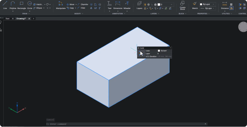 A BricsCAD Manipulator elérése a Quad menüben