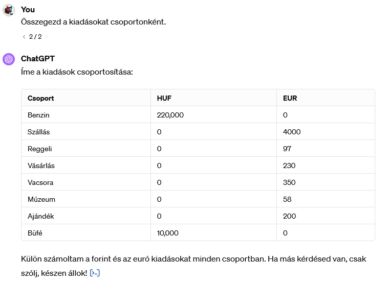 Kézzel írt jegyzetből Excel: Kiadások csoportosítása a ChatGPT szerint