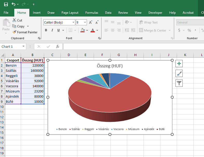 Kézzel írt jegyzetből Excel: Diagram