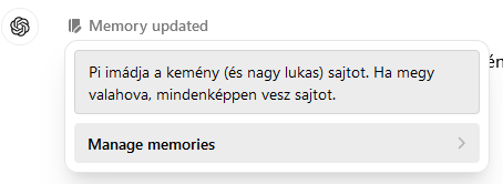 Itt mutatja a ChatGPT, hogy mit vett fel a memóriába